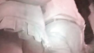 Two  bunnies have a voyeur peeking up the skirt