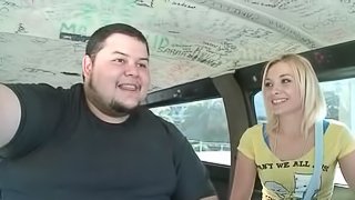 Amateur blonde hottie teasing penis in the sex bus
