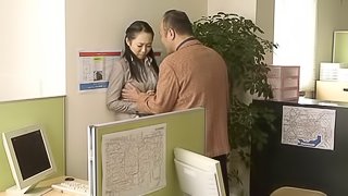 Late at night at the office a Japanese guy bangs his hot assistant