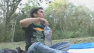 Nasty can insertion for a gaping gay asshole outdoors