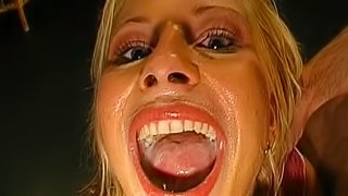 Hot blonde gets covered in jizz