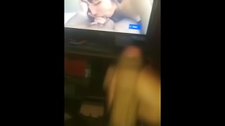 Materbating HARD COCK to some porno using mobile device!