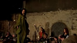 Hardcore group sex scene with Lily Cross in a dirty basement