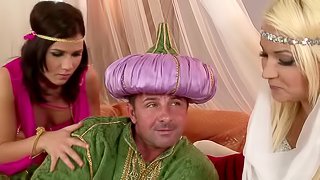 Three divine hotties get their both holes drilled by dude