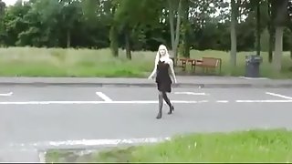 Naughy blonde teases strangers in public