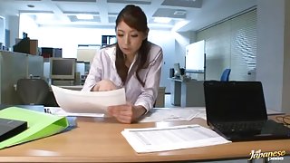 Office lady Hina Akiyoshi on her knees sucking cock and fucking hard