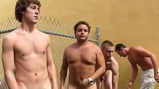 A group of gays fuck doggy style after some crazy outdoor action