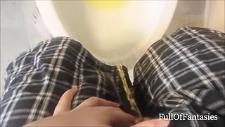 Girl Trying to Pee Thru Boxer Fly