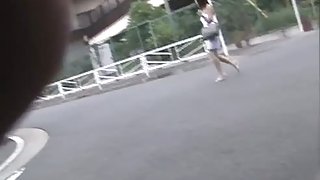 cute Japanese girl getting top sharked on the street in public