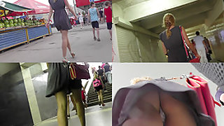 G-string on sexy chick's ass in real upskirt vid